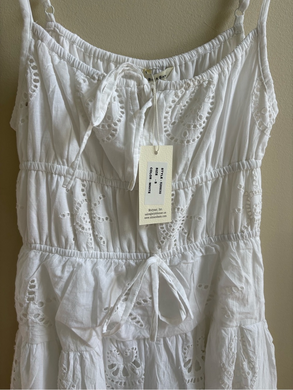 Sim & Sam NWT White Cotton Eyelet Embroidered Coastal Maxi Dress Size S Boho - Picture 5 of 9